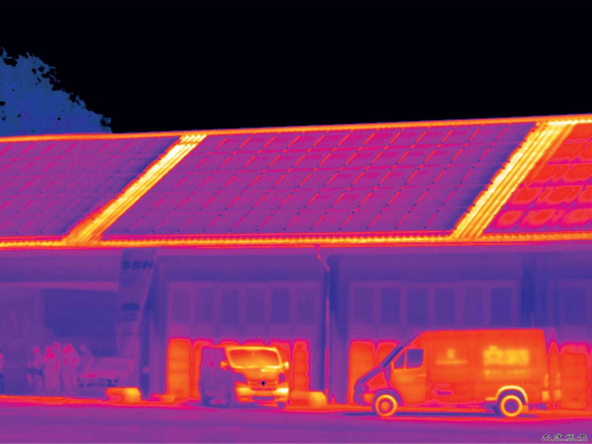 Thermal image of photovoltaic plant on roof