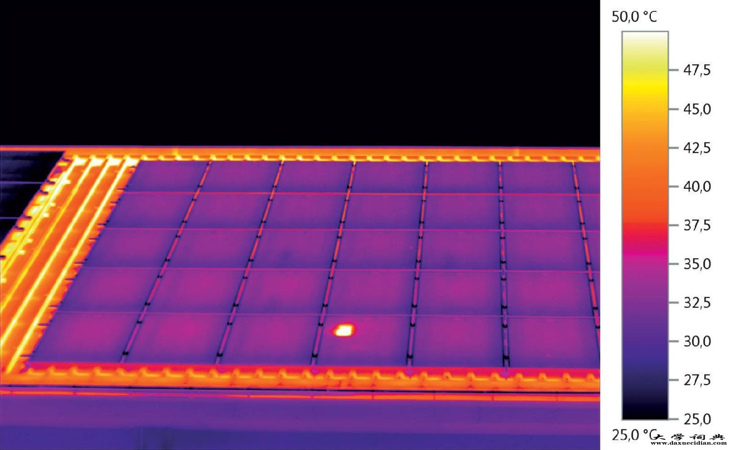 Thermal image of photovoltaic plant with defect